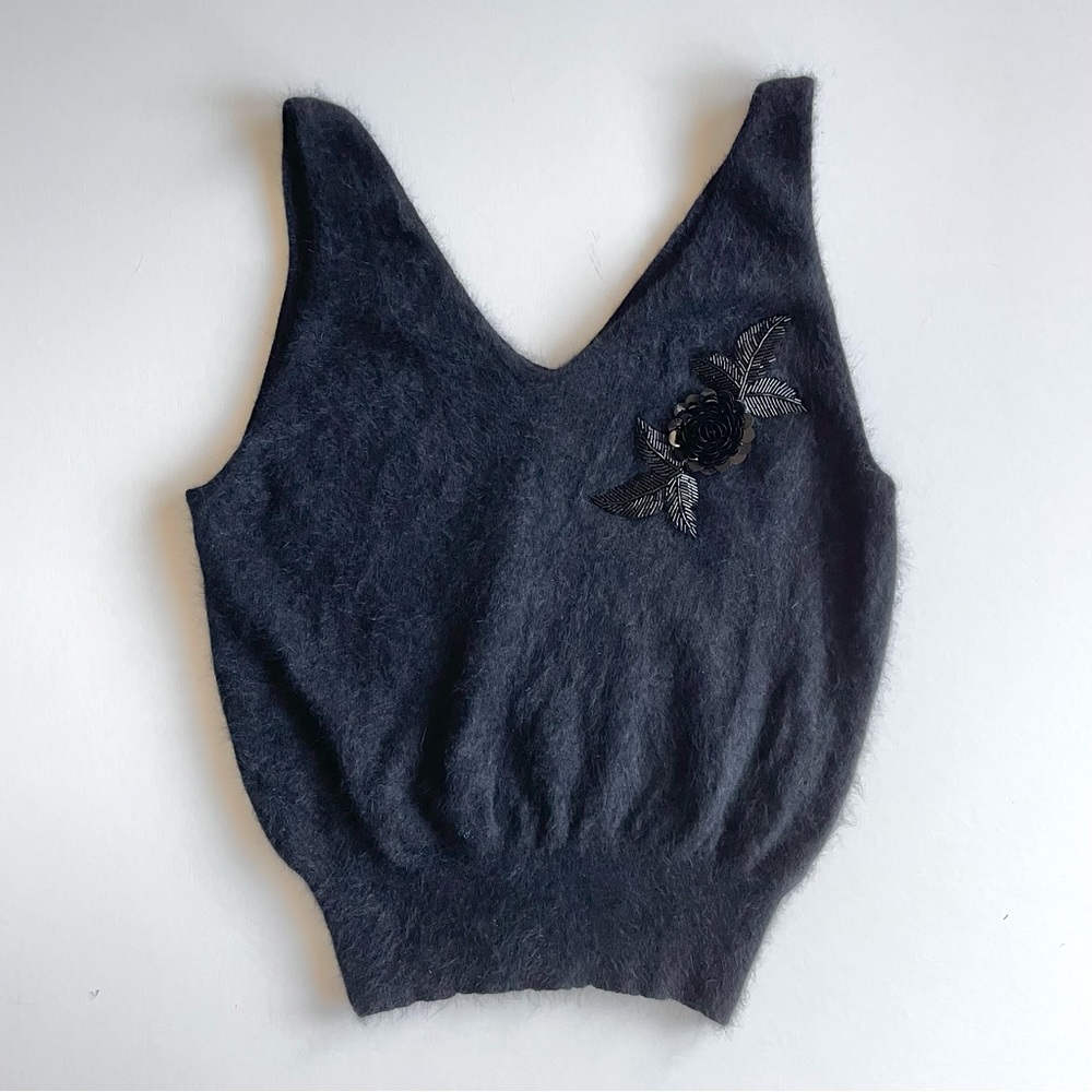 Vintage Black Mohair V-Neck Sweater Vest